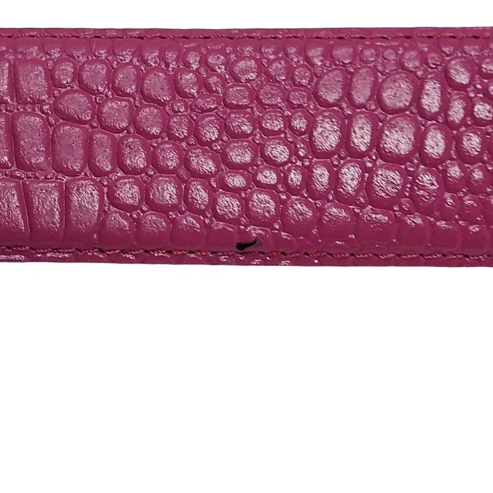 Vintage 80's Genuine Leather Belt L‎ Fuchsia Hot Pink Croc Embossed Barbiecore